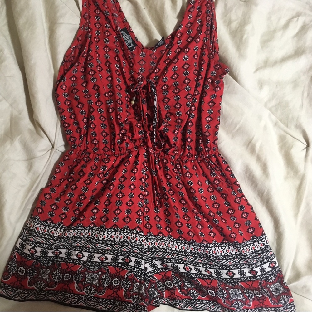 Angie Red and Black Patterned Romper